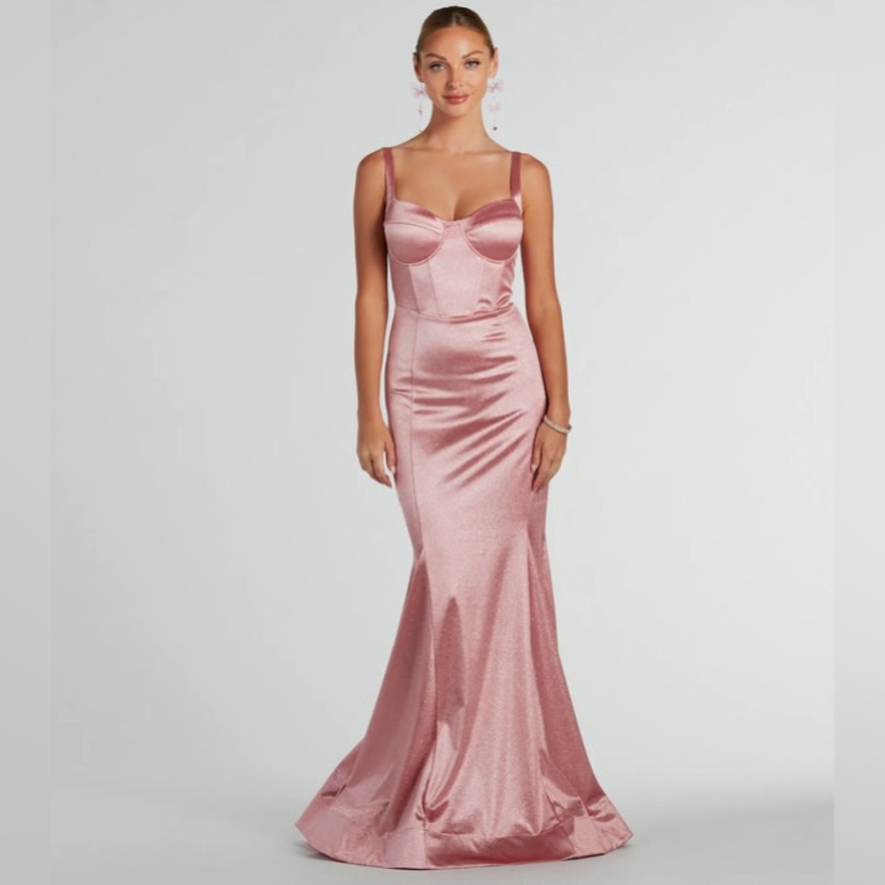 Windsor Blush Pink Ria Bustier Mermaid Glitter Satin Formal Dress - Picture 2 of 5